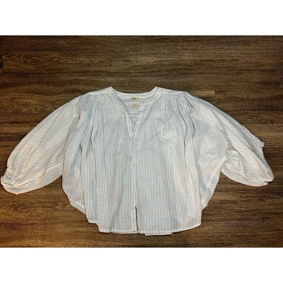 Bellerose Ink Top Blouse White Blue Metallic Stripe Half Sleeve Size 1 or Small - Picture 3 of 10